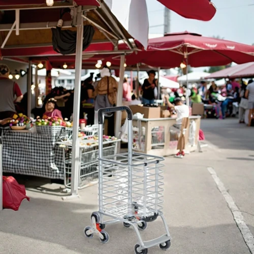 Chariot Caddie Portable Et Pliable , Pour Supermarché A 6 Roues, Monte-Escalier, En Aluminium Dure
