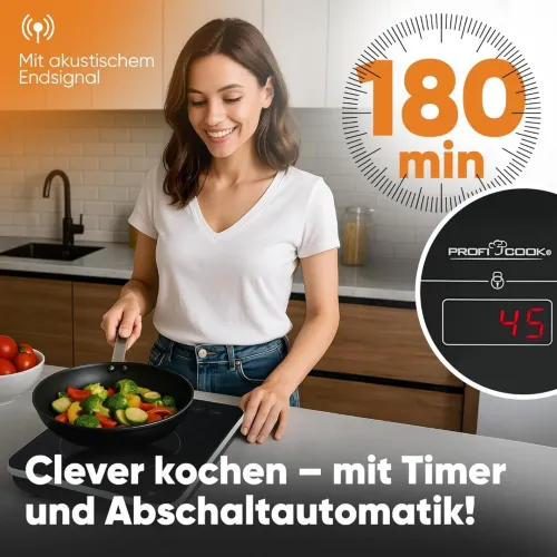 Plaque Chauffante Induction 2000W Noir Vitrocéramique Tactile Proficook 