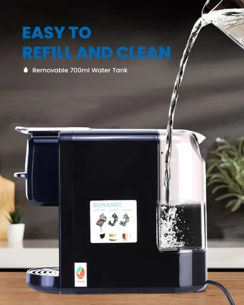 Machine A Café Multi-capsules 3En1, Cafetière 1400 Watt, Panneau De Commande Tactile, Fonction Autonettoyante - Noir