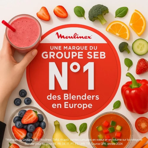 Mixeur Moulinex Blender 2 Bouteilles, Design Compact, Lames Amovibles Faciles A Nettoyer