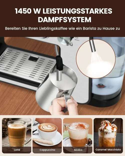 Machine à Expresso Bergmann 19 Bars Avec Mousseur à Lait, Semi-Automatique Pour Latte Et Cappuccino 