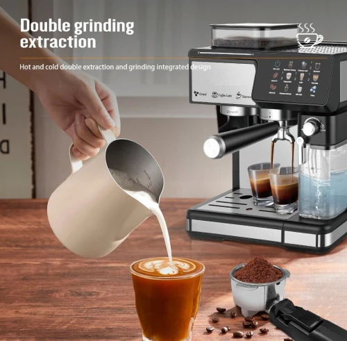 Machine à Café Expresso Electrique 3En1 Cappuccino Latte Entièrement Automatique,Broyeur Intelligent
