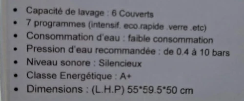 Lave-vaisselle portable Diska 06 Couverts, à Poser Sur Une Table Ou Un Plan de Travail