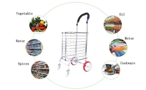 Chariot Caddie Portable Et Pliable , Pour Supermarché A 4 Roues, Monte-Escalier, En Aluminium Dure