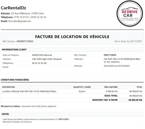 Logiciel pour Location de voiture