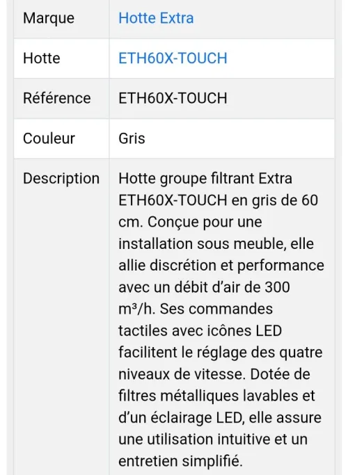 Hotte aspirante extra 60cm 