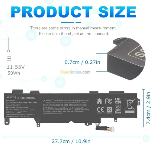 11.55V/50Wh SS03XL Batterie d'ordinateur Portable pour HP EliteBook 730 735 740 745 830 840 846 G5 G6, ZBOOK 14U G5 G6 Series, SS03 SS03XL SS03050XL SS03050XL-PL HSTNN-LB8G