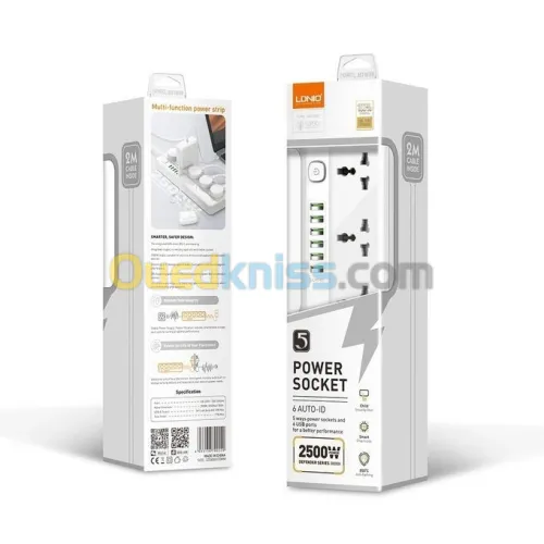Ldnio Multiprise Rallonge universelle LDNIO SC5614 chargeur 5 Prise + 6 USB 2500W 2m