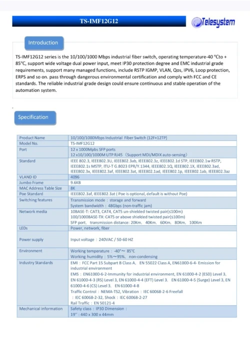 Switch managable Telesystem