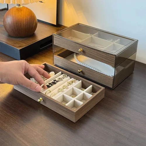 Coffret à bijoux en bois à 3 niveaux très élégant couleur no علبة تنظيم المجوهرات