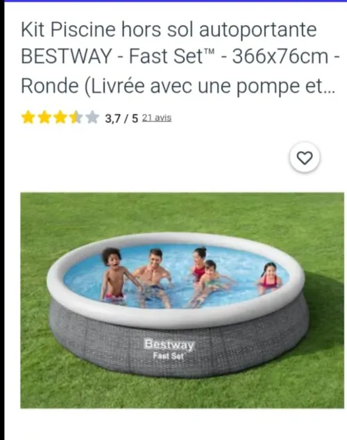  Piscine Bestway autoportante Fast Set ronde rotin 366 x 76 cm Avec une pompe de filtrage 