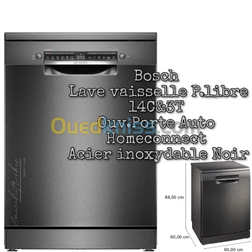 Bosch_Série4 Lave vaisselle Pose libre 14C&3T Ouv Porte autoAcier inoxydable Noir Homeconnect 