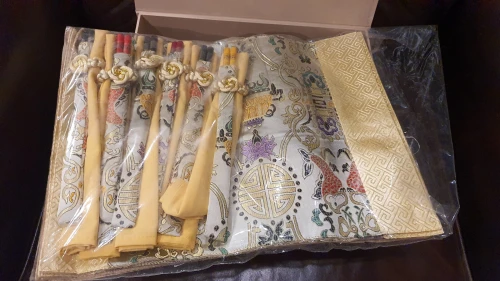 Vintage Set de table chinois; chemin de table, napperons ...  en soie,baguettes kuàizi, Fait main