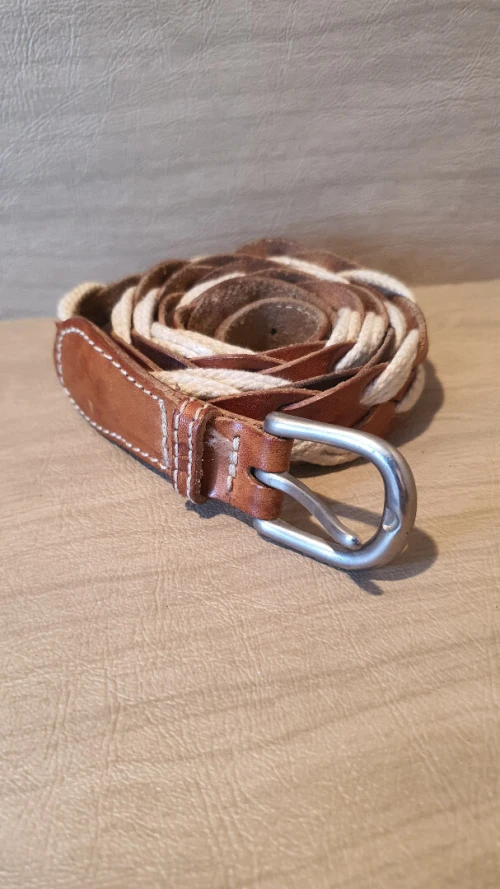Vintage Ceinture femme en cuir et coton tressé, travail très fin et très chic   