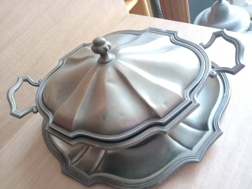 Centre de Table Soupière avec plateau assortie en Étain véritable 95% Italy LIQUIDATION