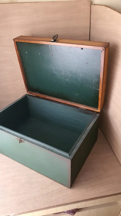 Vintage Coffre vitrine à décor marin en bois 