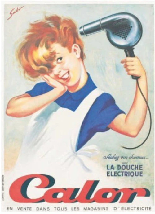 Sèche-cheveux vintage en inox et bakélite de la marque Calor, années 1950.