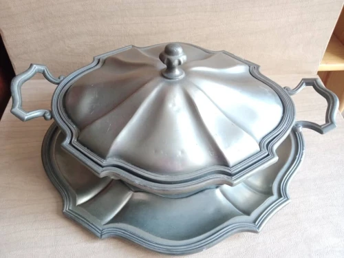 Centre de Table Soupière avec plateau assortie en Étain véritable 95% Italy LIQUIDATION