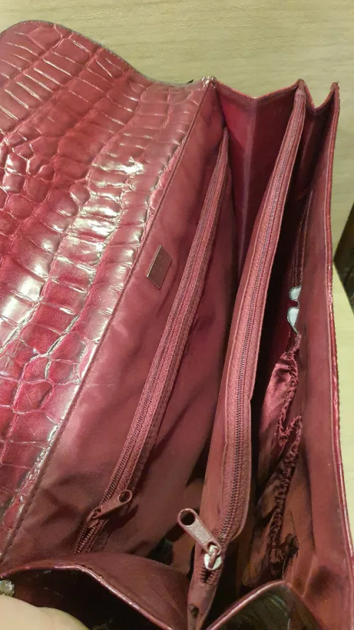 Très chic cartable PICARD vintage cuir verni crocodile bordeaux Germany état neuf