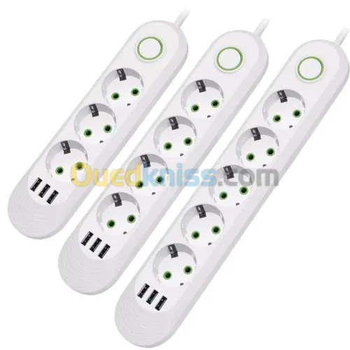 Multiprise rallonge Athlon F03U 03 prises + 03 USB 2500W avec interrupteur 2M-3M-5M