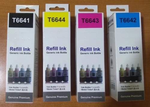 Bouteilles d'encre EPSON, pack compatible 4 couleurs 100ml ( T6641/ T6642/ T6643/ T6644 )