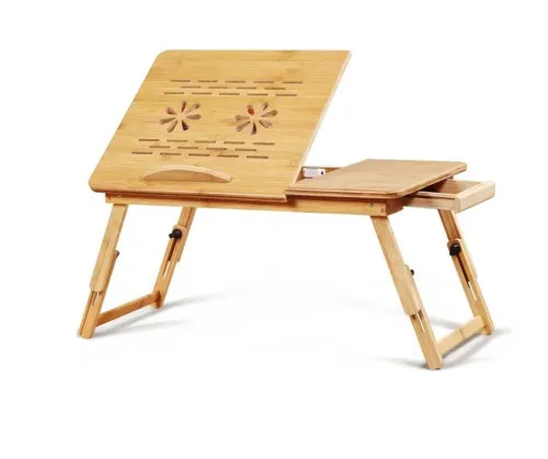 TABLE PC PORTABLE PLIANTE EN BOIS-BAMBOO- BM60 REFROIDISSEUR AVEC DEUX VENTILATEURS / 495MM*300MM 