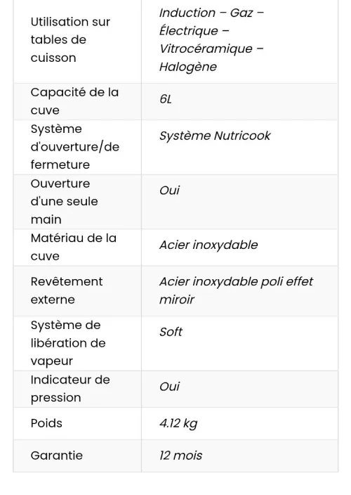 Cocotte minute SEB NUTRICOOK 6L inox induction P4220705