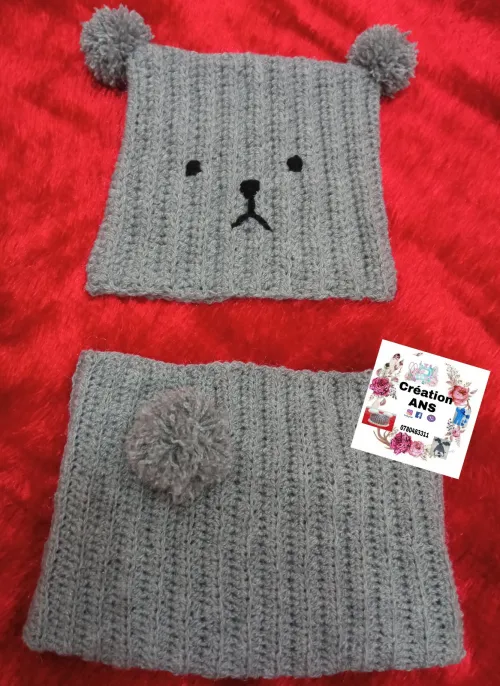 Bonnets+châle en crochets travail à main