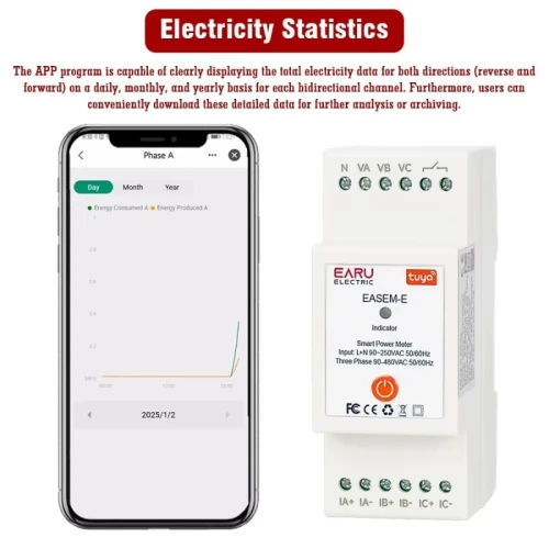 Module de contrôle et mesure puissance à distance wifi industrielle Triphasé AC90-480V 120A