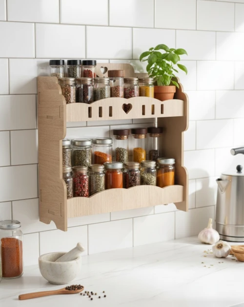 Étagère à Épices Murale 2 Étages en MDF Haute Qualité - Rangement Cuisine Optimal et Élégant