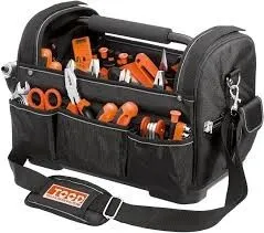 Sac À Outils avec Fond Rigide Poignée en Métal Et Compartiments - Bandoulière Réglable 