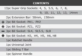 jeu de douille1/4 et embouts super grip 30 Psc 