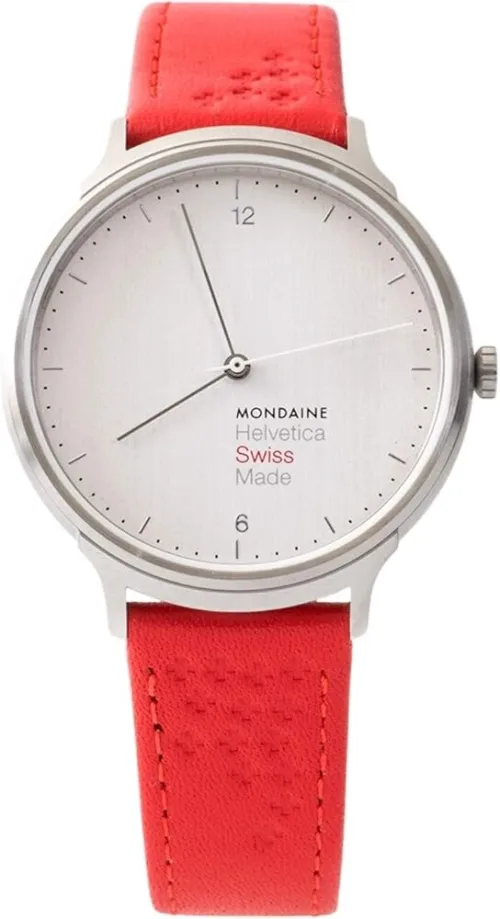 Montre Mondaine Helvetica Light, Montre en Cuir Rouge Original Swiss made  