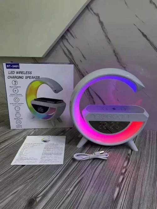 باف بلوتوث مع شحن لاسلكي وساعة رقمية LED | Speaker Bluetooth BT-2307 | راديو FM + منبه + Lampe RGB للغرفة والمكتب