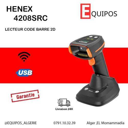 LECTEUR CODE BARRE DOUCHETTE AVEC SOCLE SANS FIL HENEX 4208SRC