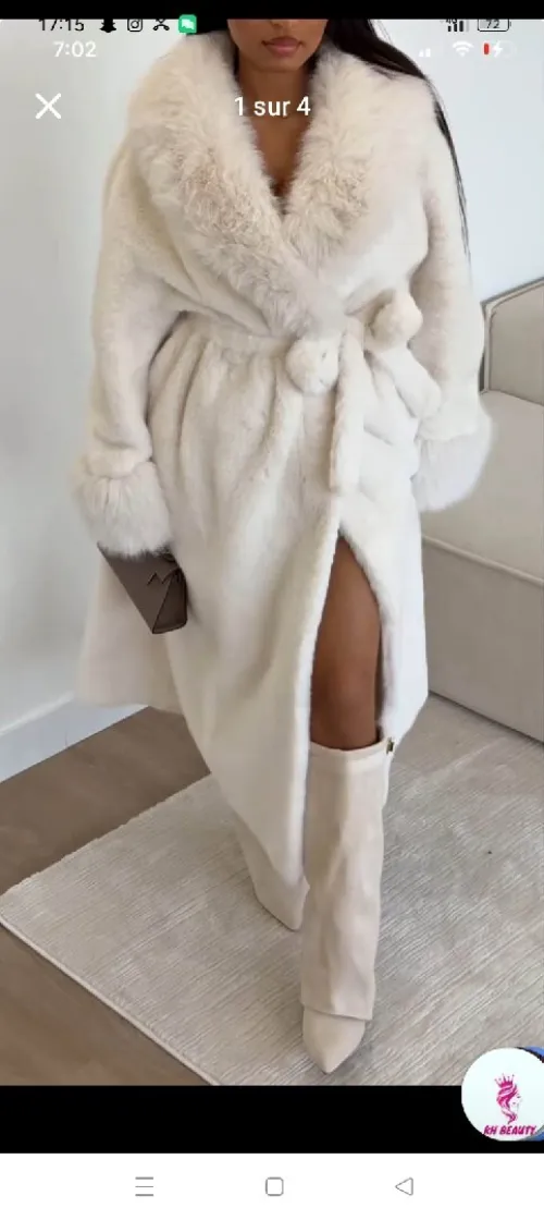 Veste fourrure midi blanc casse