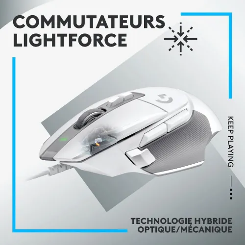 SOURIS GAMING Logitech G502 X BLANC - LIGHTFORCE Hybrid Optical-Mechanical Primary switches, 25K DPI sensor, 13 Programmable Buttons