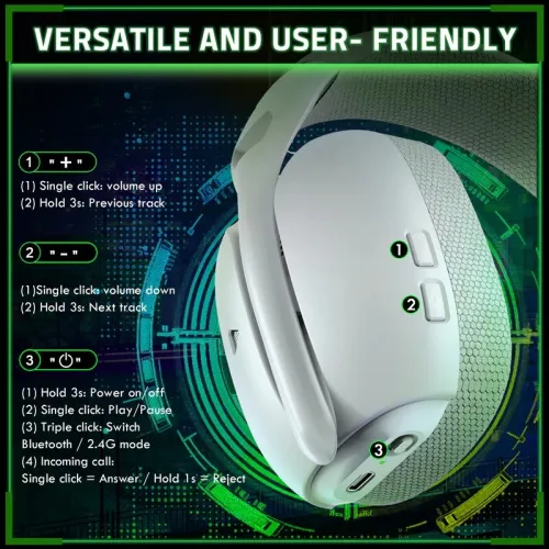 CASQUE GAMING ATTACK SHARK L80PRO WIRELESS WHITE - 3 MODES (2,4 GHz/BLUETOOTH /FILAIRE) POUR PC/PS/XBOX