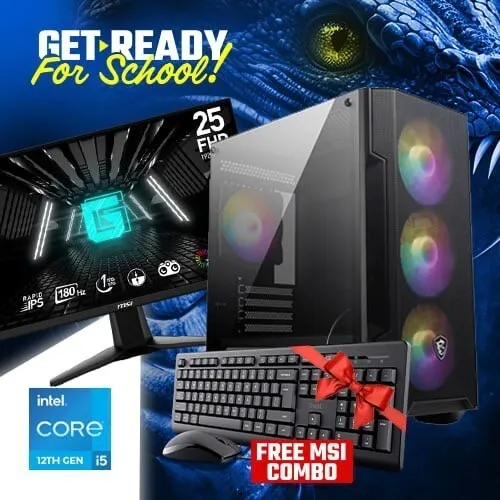 PROMO RENTRÉE SCOLAIRE GAMING PC INTEL I5 12400F -MSI RTX 3050+MONITEUR MSI G255F+ COMBO MSI GRATUIT