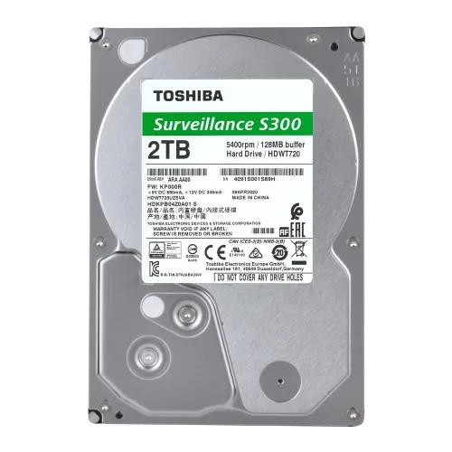DISQUE DUR Toshiba Surveillance S300 2TO - SATA 3,5 pouces, fonctionnement 24 h/24 et 7 j/7, compatible avec 64 caméras