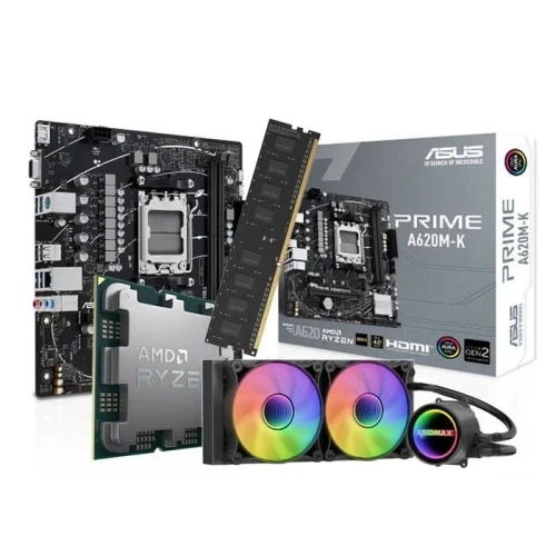 KIT UPGRADE PC GAMING PROCESSEUR AMD RYZEN5 7500F + CARTE MERE ASUS A620M-K + WATER COOLING RAIDMAX INFINITA LS240 ARGB + SSD HIKSEMI DDR5 16GB 5600MHZ