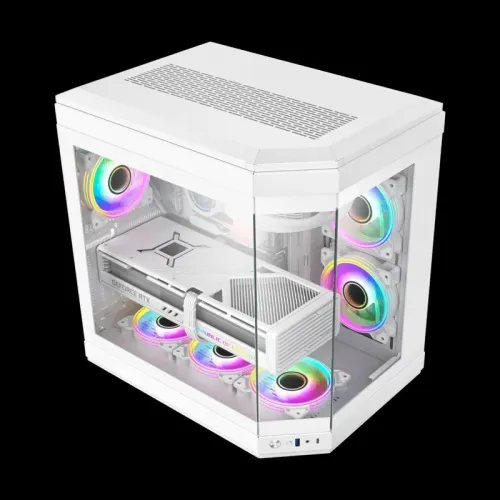 PROMO BOITIER PC GAMING GAMEMAX HYPE BLANC, double chambre, verre trempé, Mid-Tower ATX, avec 3 ventilateurs Infinity 120 mm ARGB à double anneau
