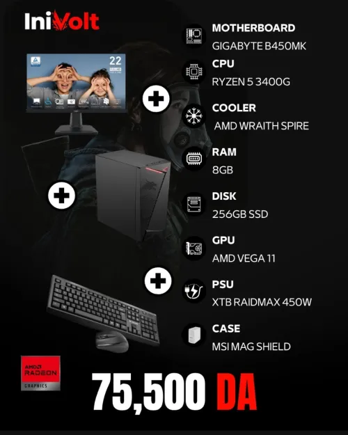 PC GAMER COMPLET PROMO - BEM BAC - CONFIG - RYZEN 5 3400G - RAM 8GO - SSD 256GO - VEGA 11