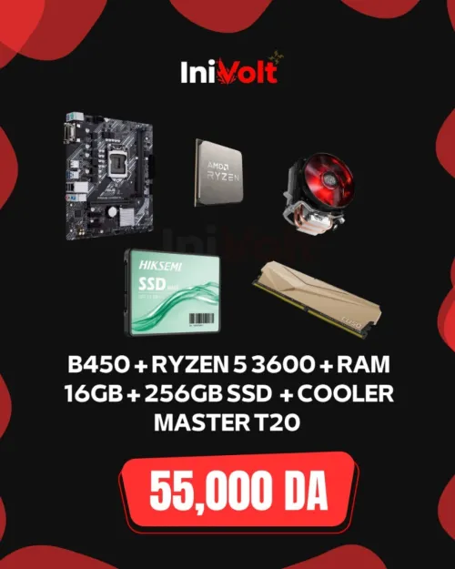 PROMO COMBO B450 + RYZEN 5 3600 + RAM 16GB + 256GB SSD  + COOLER MASTER T20