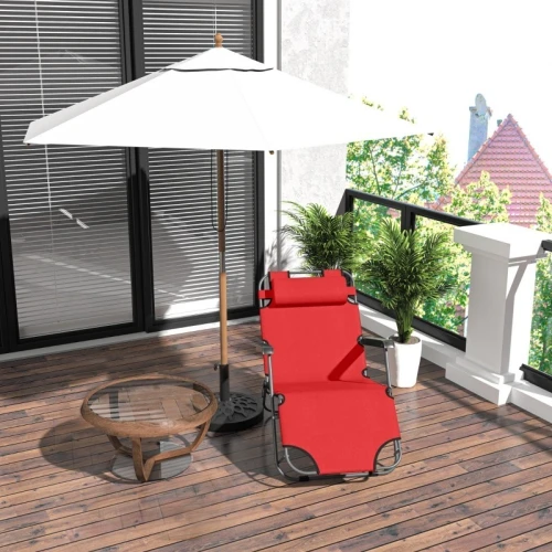 Chaise Longue Pliable Repose-Pied Rouge Bain Soleil Transat Jardin