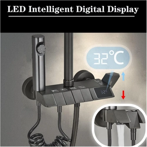 Ensemble de Douche Digital Noir Piano Mitigeur Intelligent en Laiton