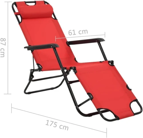Chaise Longue Pliable Repose-Pied Rouge Bain Soleil Transat Jardin