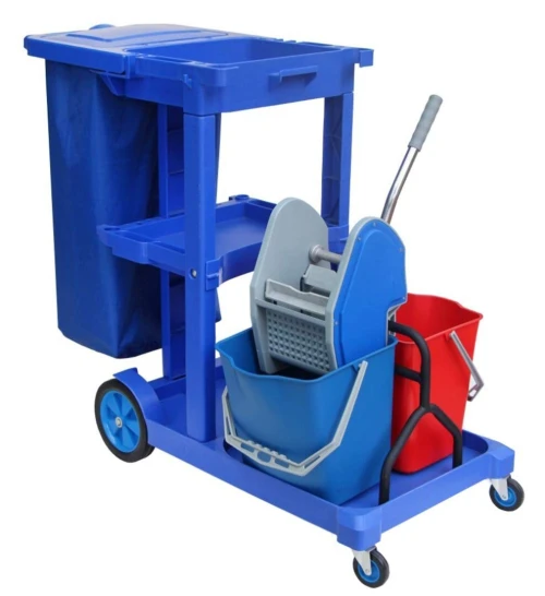 Chariot de Nettoyage avec Couvercle Sac 25 Gallons 2 Seaux Presse-serpillière