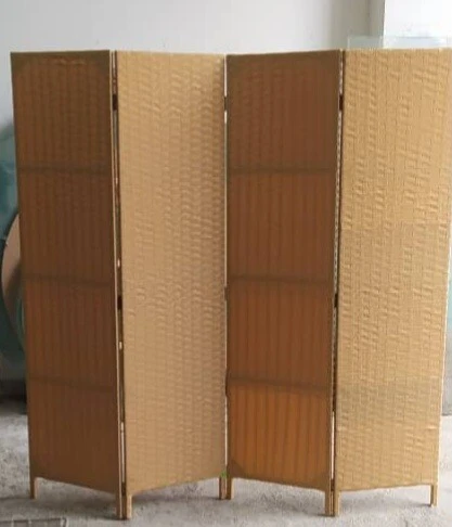 *** STOCK LIMITE *** Paravent Intérieur Pliable 4 Panneaux Structure en Bois et Rotin Artificiel