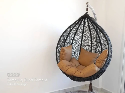 Fauteuil Suspendu en Rotin pour Extérieur - Forme d'Œuf avec Coussin  كرسي معلق